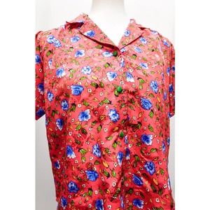 Vintage womens blouse red button down M+ 80s